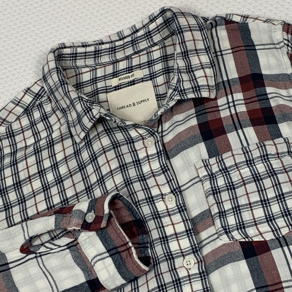 Anthropologie Thread & Supply Mixed Print Plaid Boho Button Up Shirt Large L